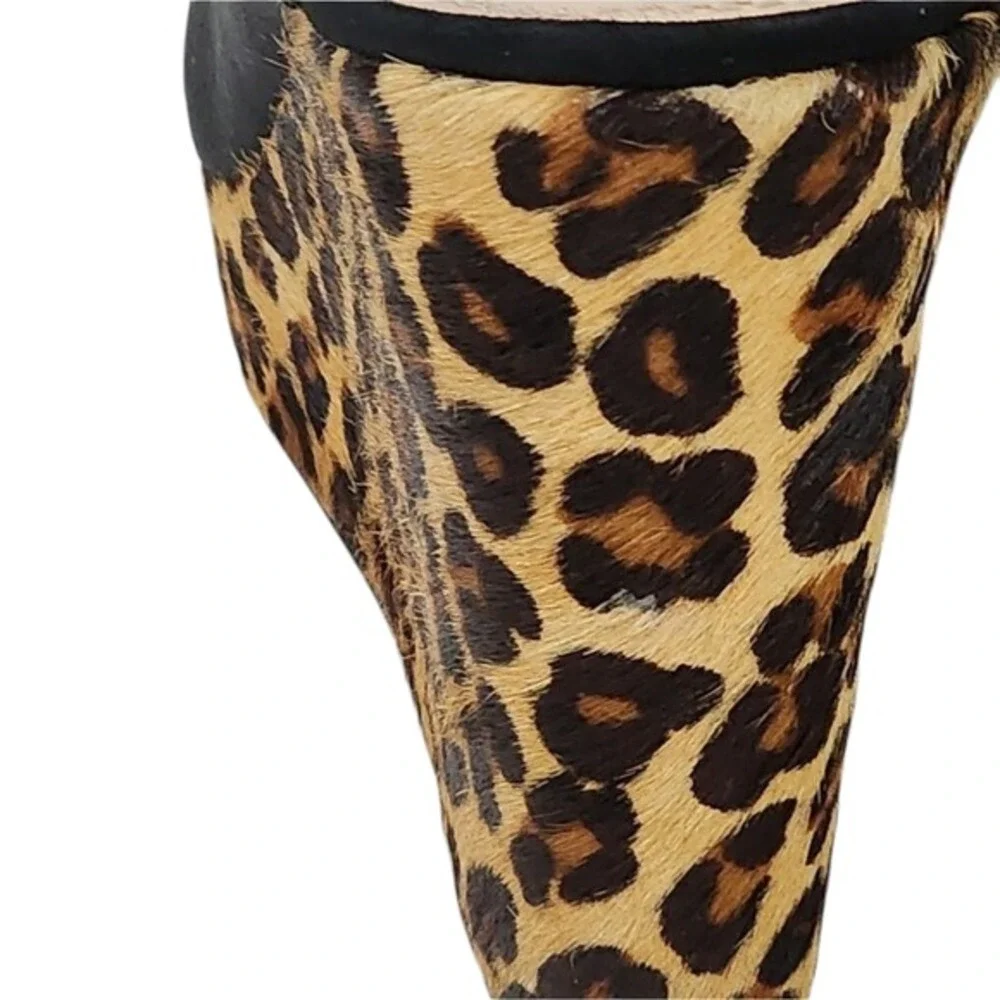 Tory Burch Black Criss Cross Leopard Print Wedge Platform Heels Sandals 9.5 - Picture 6 of 14